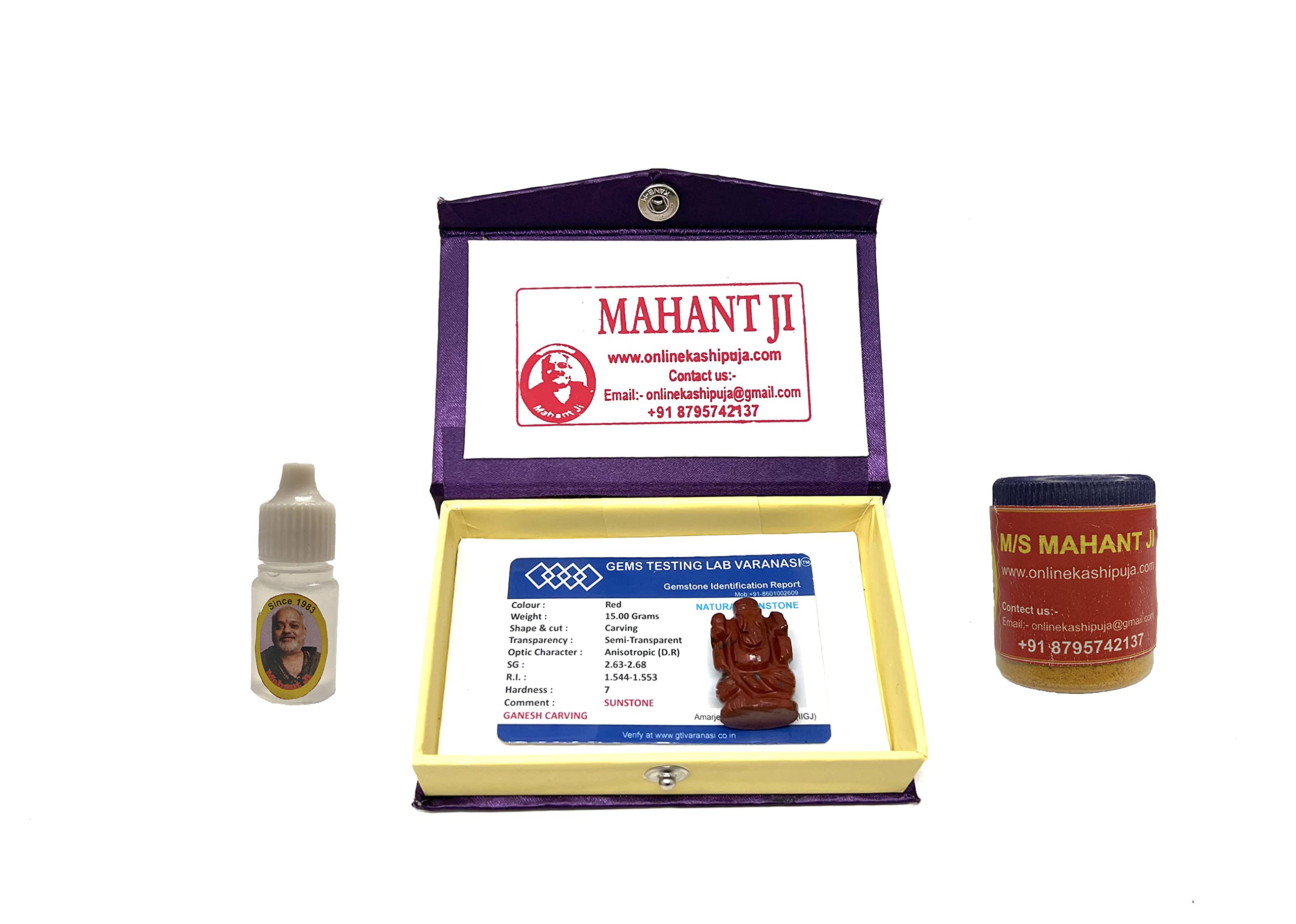 Mahant Ji 100% Certified Pure Red Sunstone Ganesh/Laal Sun Sitara Ganesha Murti With Lab Certificate For Gift (Weight 12 Gm To 1